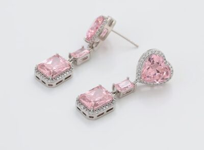 Xuping Pink Heart & Cushion Cut CZ Drop Earrings – Everyday Luxury - Image 4