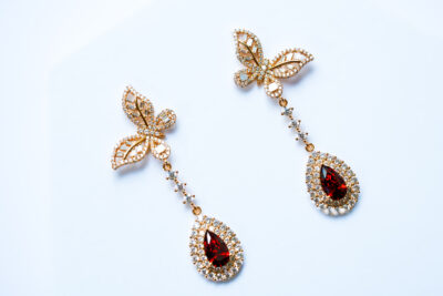 Crimson Bloom Butterfly Drop Earrings – Sterling Silver S925 - Image 4