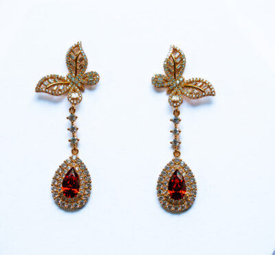 Crimson Bloom Butterfly Drop Earrings – Sterling Silver S925 - Image 5