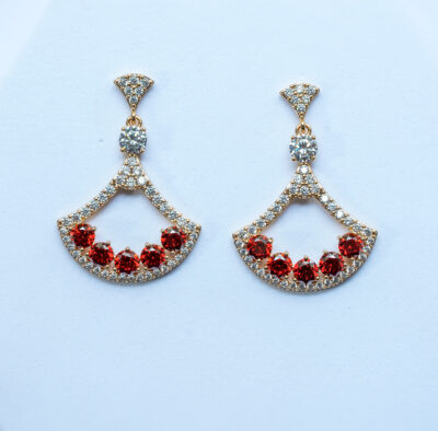 Crimson Radiance Fan Earrings – Sterling Silver S925 - Image 3