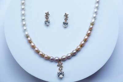 Elegance Eternal – Freshwater Pearl Necklace & Earring Set with CZ & Sterling Silver S925 - Image 3