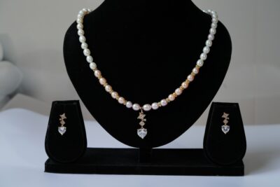 Elegance Eternal – Freshwater Pearl Necklace & Earring Set with CZ & Sterling Silver S925 - Image 5