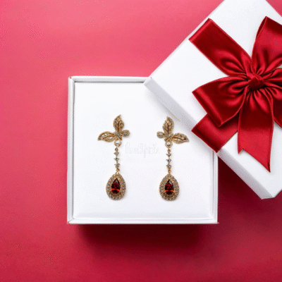 Crimson Bloom Butterfly Drop Earrings – Sterling Silver S925 - Image 3