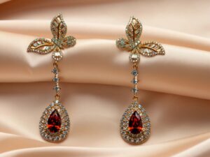 Crimson Bloom Butterfly Drop Earrings – Sterling Silver S925