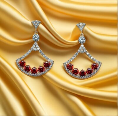 Crimson Radiance Fan Earrings – Sterling Silver S925