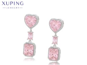 Xuping Pink Heart & Cushion Cut CZ Drop Earrings – Everyday Luxury
