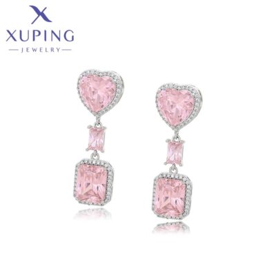 Xuping Pink Heart & Cushion Cut CZ Drop Earrings – Everyday Luxury