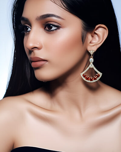 Crimson Radiance Fan Earrings – Sterling Silver S925 - Image 2