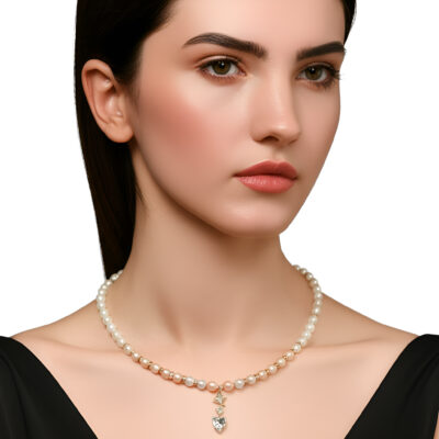 Elegance Eternal – Freshwater Pearl Necklace & Earring Set with CZ & Sterling Silver S925 - Image 2